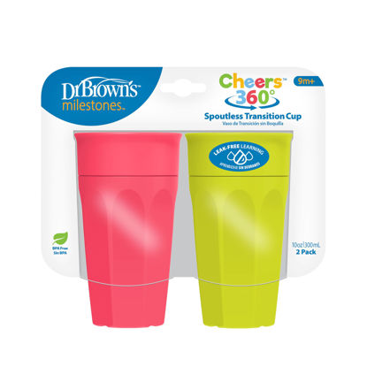 Picture of Dr. Brown's Milestones Cheers 360 Training Cup for Toddlers & Babies, Leak-Free Sippy Cup, Pink/Turquoise, 10oz/300mL, 9m+, 2 Pack (Colors May Vary)