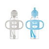 Picture of Dr. Brown's Milestones Narrow Sippy Straw Bottle, Spill-Proof with 100% Silicone Handles and Weighted Straw, 8 oz/250 mL, Gray & Blue, 6m+