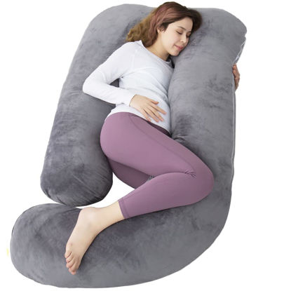 Picture of AMCATON 60 Inch Pregnancy Pillow for Sleeping, Extra Large U Shaped Body Pillow, Maternity Pillow for Pregnant Women with Velvet Cover (Dark Grey)