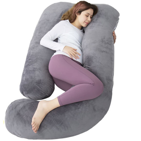 Picture of AMCATON 60 Inch Pregnancy Pillow for Sleeping, Extra Large U Shaped Body Pillow, Maternity Pillow for Pregnant Women with Velvet Cover (Dark Grey)