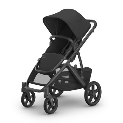 Picture of UPPAbaby Vista V3 Stroller - Full-Size Single-to-Double Stroller System - Toddler Seat, Bug Shield, Rain Shield, and Storage Bag Included - Jake (Charcoal/Carbon Frame/Black Leather)