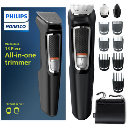 Picture of Philips Norelco Multi Groomer All-in-One Trimmer Series 3000-13 Piece Mens Grooming Kit for Beard, Face, Nose, Ear Hair Trimmer and Hair Clipper - NO Blade Oil Needed, MG3740/40