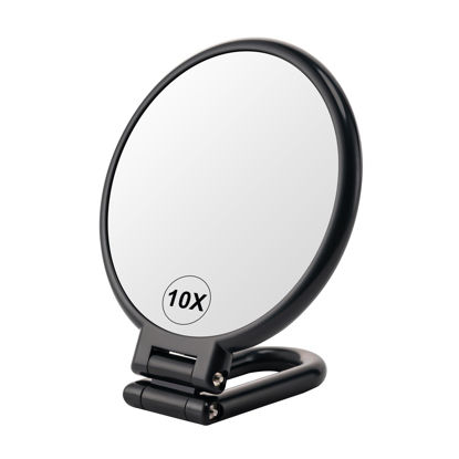 Picture of BOOMIBOO 1X/10X Magnifying Handheld Mirror Double Sided, Foldable Travel Makeup Mirror, Adjustable Rotation Pedestal Hand/Hanging/Desk Vanity Mirror-Black