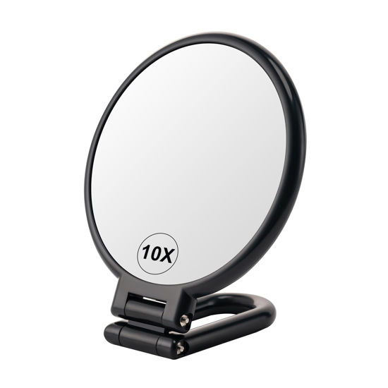 Picture of BOOMIBOO 1X/10X Magnifying Handheld Mirror Double Sided, Foldable Travel Makeup Mirror, Adjustable Rotation Pedestal Hand/Hanging/Desk Vanity Mirror-Black