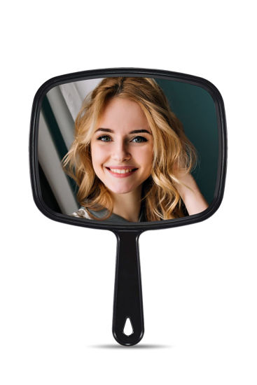 Picture of MIRRORNOVA Hand Mirror, Barber Hairdressing Handheld Mirror with Handle for Salon, Square, Black, Medium