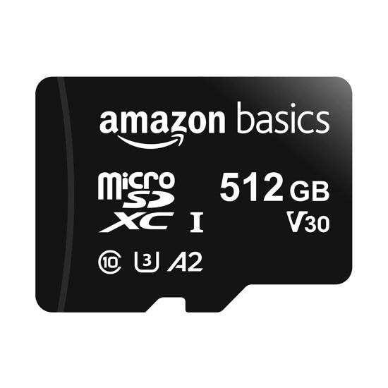 Picture of Amazon Basics Micro SDXC Memory Card with Full Size Adapter, A2, U3, Read Speed up to 100 MB/s, 512 GB, Black