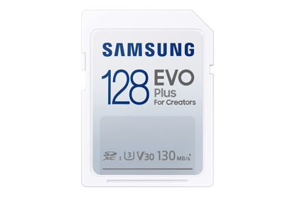 Picture of SAMSUNG EVO Plus Full Size 128 GB SDXC Card 130MB/s Full HD & 4K UHD, UHS-I, U3, V30 (MB-SC128K/AM)
