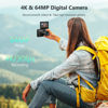 Picture of 4K Digital Camera for Photography, 64MP Vlogging Camera for YouTube with 3" 180° Flip Screen, 18X Digital Zoom Point and Shoot Camera with 32GB Micro SD Card for Beginner (Black)