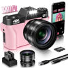 Picture of VJIANGER 4K Vlogging Camera for YouTube 56MP Digital Camera for Photography and Video with 180°Flip Screen, 16X Digital Zoom, 52mm Wide Angle & Macro Lens, 32GB Micro SD Card, 2 Batteries(Pink)