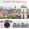 Picture of VETEK Digital Cameras for Photography, 4K 48MP Vlogging Camera 16X Digital Zoom Manual Focus Students Compact Camera with 52mm Wide-Angle Lens & Macro Lens, 32G Micro Card and 2 Batteries (Pink)
