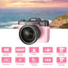 Picture of VETEK Digital Cameras for Photography, 4K 48MP Vlogging Camera 16X Digital Zoom Manual Focus Students Compact Camera with 52mm Wide-Angle Lens & Macro Lens, 32G Micro Card and 2 Batteries (Pink)