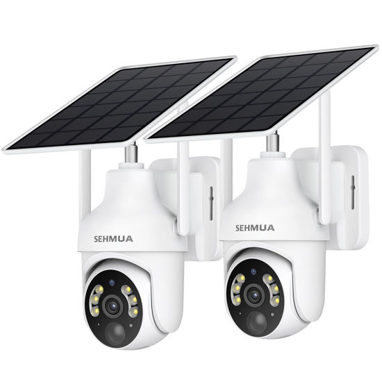 Picture of SEHMUA 2K Solar Security Cameras Wireless Outdoor, 2 Pack 360° View Pan/Tilt WiFi Security Camera Outside with Color Night Vision,Easy to Install, PIR Alarm, 2-Way Audio