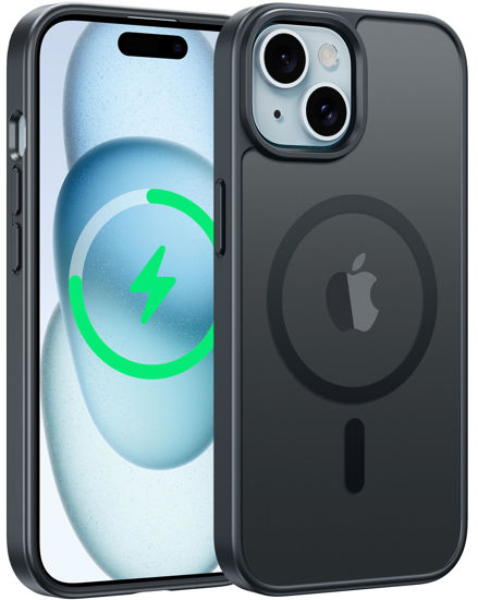 Picture of FNTCASE for iPhone 15 Case Matte: for iPhone 14 Case Magnetic Frosted Translucent Slim Shockproof Cell Phone Cover | Military Grade Protection Drop Proof Tough Protective Cases - 6.1 inch Black