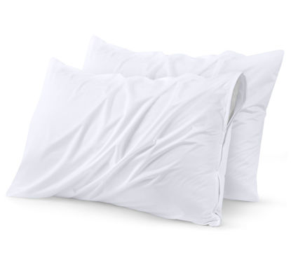 Picture of Utopia Bedding Waterproof Pillow Protectors Zippered (2 Pack, White) Queen Size, Zippered Pillowcases, Bed Bug Proof Pillow Encasement Covers 20 x 28 Inches