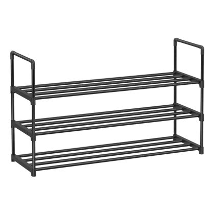 Picture of SONGMICS Shoe Rack, 3 Tier Shoe Organizer, Metal Shoe Storage Shelf for 15 Pairs of Shoes, Easy to Assemble, Entryway, Black ULSA303B02