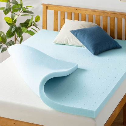Picture of Best Price Mattress 3 Inch Ventilated Memory Foam Mattress Topper, Cooling Gel Infusion, CertiPUR-US Certified, Queen Blue