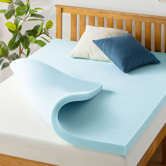Picture of Best Price Mattress 3 Inch Ventilated Memory Foam Mattress Topper, Cooling Gel Infusion, CertiPUR-US Certified, Queen Blue