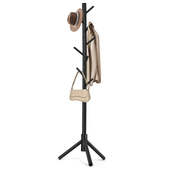 Picture of WANGMUXIA Coat Rack, Freestanding Coat Rack with 8 Hooks and 3 Adjustable Size Tree Coat Racks for Bedroom, Hallway, Entrance, Office, for Hats, Coats, Scarves, Handbags