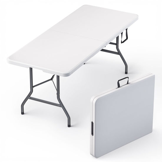 Picture of 6 Feet Foldable Table with Built in Handle & Steel Legs | Heavy Duty Portable | Perfect for Party, Dining, Wedding, Events, Picnic Indoor, Outdoor, Camping, Utility, Temporary