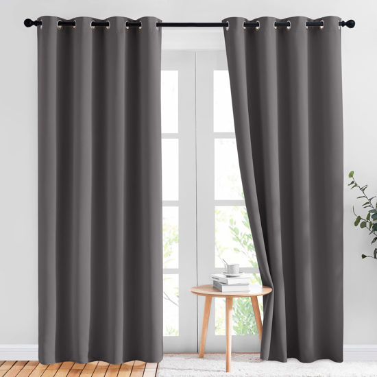 Picture of NICETOWN Gray Blackout Curtains for Bedroom 84 inches Long - Thermal Drapes Grommet Room Darkening Curtains Noise Reducing Window Treatments for Living Room (2 Panels, W52 x L84, Grey)