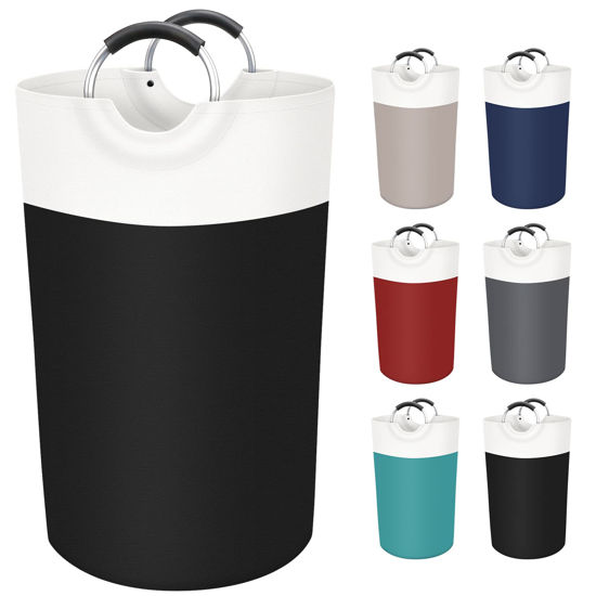 Picture of BlissTotes Laundry Basket, Laundry Hamper, Collapsible Laundry Baskets, Dirty Clothes Hamper, Waterproof with Foam Protected Aluminum Handles for College Dorm, Family 90L (Black)