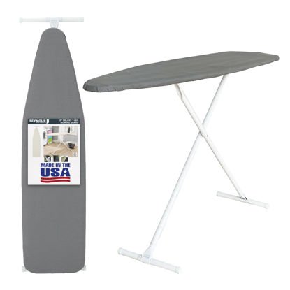 Picture of Ironing Board Full Size; Made in USA by Seymour Home Products (Solid Grey) Bundle Includes Cover + Pad | Iron Board w/Steel T-Legs Adjustable Tabletop up to 35" High; Perforated Top for Steam Flow