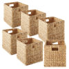 Picture of Casafield 10.5" x 10.5" Water Hyacinth Storage Baskets, Natural - Set of 6 Collapsible Cube Organizers, Woven Bins for Bathroom, Bedroom, Laundry, Pantry, Shelves