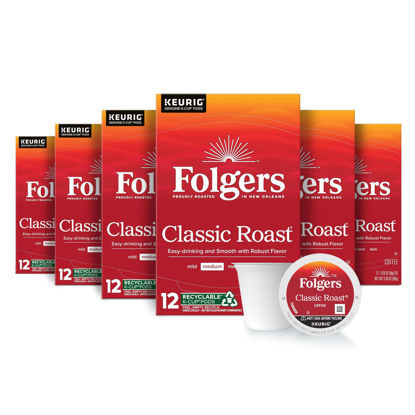 Picture of Folgers Classic Roast Medium Roast Coffee, 72 Keurig K-Cup Pods