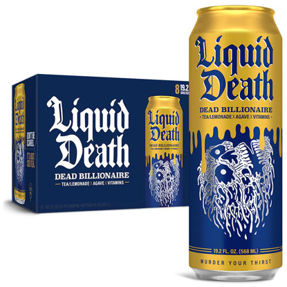 Picture of Liquid Death, Dead Billionaire Iced Tea, 8-Pack (King Size 19.2oz Cans), Half Lemonade Half Black Tea Sweetened With Real Agave, B12 & B6 Vitamins, Low Calorie & Low Sugar