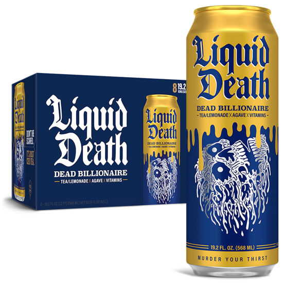 Picture of Liquid Death, Dead Billionaire Iced Tea, 8-Pack (King Size 19.2oz Cans), Half Lemonade Half Black Tea Sweetened With Real Agave, B12 & B6 Vitamins, Low Calorie & Low Sugar