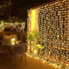 Picture of JMEXSUSS 300 LED Remote Control Christmas Curtain Lights, Plug in Fairy Curtain Lights Outdoor, Window Wall Hanging Curtain String Lights for Bedroom Backdrop Wedding Party Indoor Decor, Warm White
