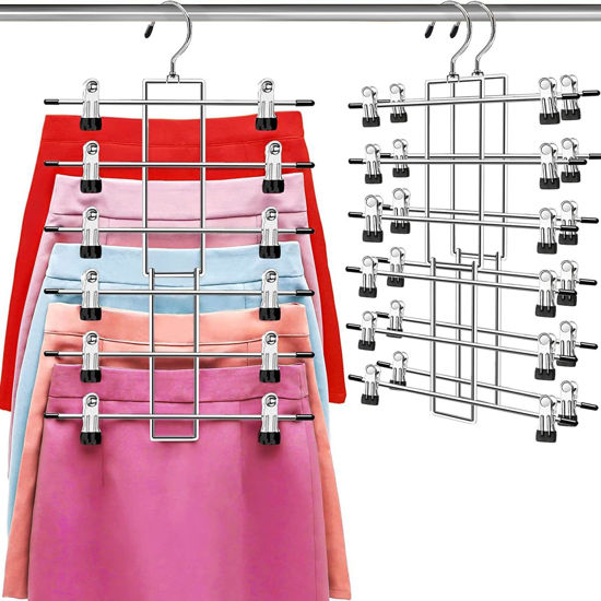 Picture of Hangers,Pants Hangers,Space Saving Hanging Closet Organizer - 6 Tiers Skirt Hangers with 360° Swivel Hook,Hangers Space Saving with Clips,Closet Organizers and Storage -Clothes Hangers- 2 Pack