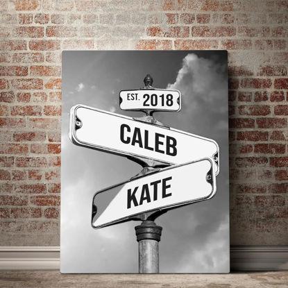 Picture of Personalized Crossroads Street Sign For Couples, Best Gift For Сouple, Custom Name And Date Vintage Street Sign Canvas Print, Christmas Gifts for her/him, Valentines Day Gift for Girlfriend/Boyfriend