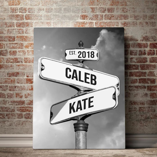 Picture of Personalized Crossroads Street Sign For Couples, Best Gift For Сouple, Custom Name And Date Vintage Street Sign Canvas Print, Christmas Gifts for her/him, Valentines Day Gift for Girlfriend/Boyfriend