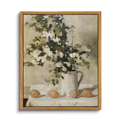 Picture of VIYYIEA Vintage Wall Art Kitchen Decor, Flowers and Lemons Pictures Painting Botanical Decor, Framed Canvas Prints, Vintage Farmhouse Decorations for Dining Room Bathroom, 9"x11"
