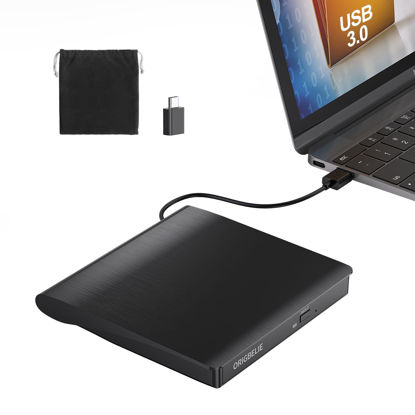 Picture of ORIGBELIE External CD/DVD Drive for Laptop, USB 3.0 CD Burner +/-RW CD ROM External DVD Drive Portable DVD Player for Laptop Desktop PC Apple Mac Windows 11/10/8/7/XP Linux OS