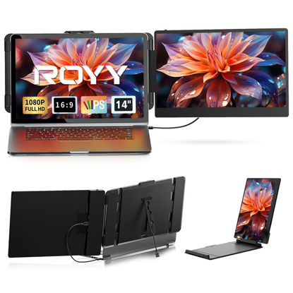 Picture of ROYY Laptop Screen Extender Dual Monitor - 14" Portable Monitor IPS FHD 1080P Attachment Extended Extra Screen USB-C HDMI Port Compatible with Wins Mac Dex Chrome Travel Work Fits 13"-17" Laptops