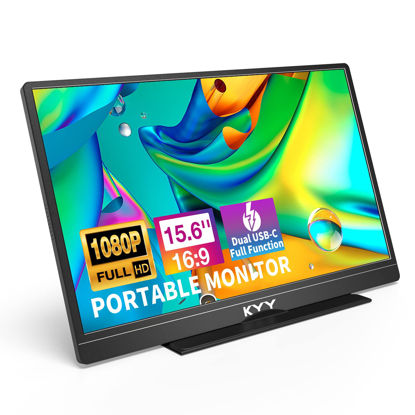 Picture of KYY Portable Monitor Latest 15.6'' FHD 1080P USB-C HDMI Laptop Monitor w/Smart Cover Bag & Dual Speakers, External HDR Computer Screen, Travel Gaming Monitor for PC MAC Phone Xbox PS4/5 Switch