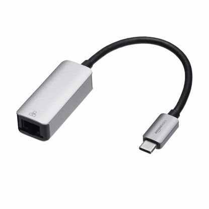 Picture of Amazon Basics Aluminum USB-C to RJ45 Gigabit Ethernet Adapter, Fast Network, Grey, 2.07 x 0.81 x 0.6 inches