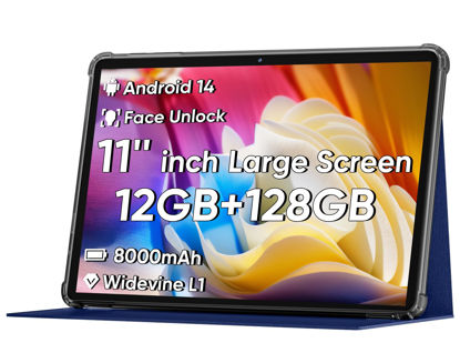 Picture of 2025 Upgraded Android 14 Tablet, 11inch Tablet PC,Support Face Unlock, Octa-core CPU,12GB+128GB+1TB Expand, 8000mAh Big Battery, 18W Fast Charging, WiFi6, BT5.0,Touchscreen Display Tableta with Case