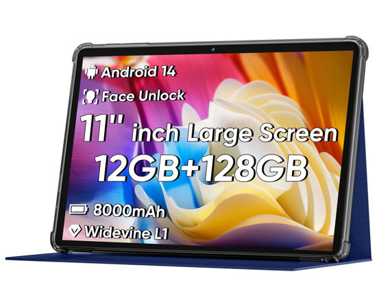 Picture of 2025 Upgraded Android 14 Tablet, 11inch Tablet PC,Support Face Unlock, Octa-core CPU,12GB+128GB+1TB Expand, 8000mAh Big Battery, 18W Fast Charging, WiFi6, BT5.0,Touchscreen Display Tableta with Case