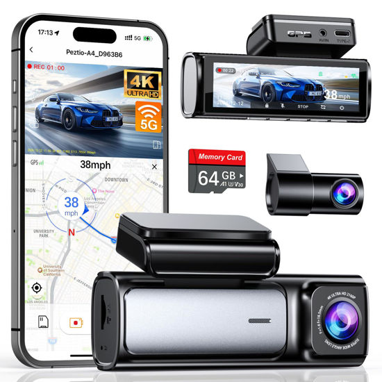 Picture of Affver 4K Dash Cam Front and Rear, Built-in 5G WiFi GPS, 64GB Card Included, 3.59'' IPS Screen Dash Camera for Cars, Dual Dashcam with G-Sensor, Loop Recording, WDR, Night Vision, 24H Parking Monitor