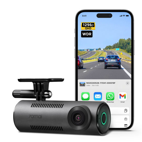Picture of 70mai Dash Cam M310, 1296P QHD, Built in WiFi Smart Dash Camera for Cars, 130° Wide-Angle FOV, WDR, Night Vision, iOS/Android Mobile App, Loop Recording, Parking Monitor, Time-Lapse