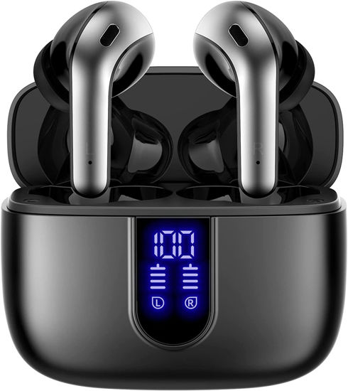 Picture of TAGRY Bluetooth Headphones True Wireless Earbuds 60H Playback LED Power Display Earphones with Wireless Charging Case IPX5 Waterproof in-Ear Ear buds with Mic for TV Smart Phone Laptop Computer Sports