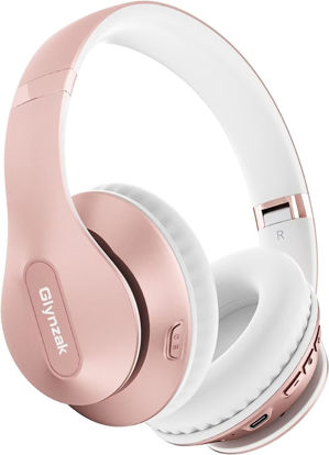 Picture of Glynzak Wireless Bluetooth Headphones Over Ear 65H Playtime HiFi Stereo Headset with Microphone and 6EQ Modes Foldable Bluetooth V5.3 Headphones for Travel Smartphone Computer Laptop Rose Gold