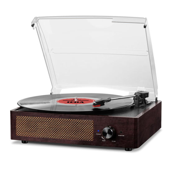 Picture of Vinyl Record Player Turntable with Built-in Bluetooth Receiver & 2 Stereo Speakers, 3 Speed 3 Size Portable Retro Record Player for Entertainment and Home Decoration