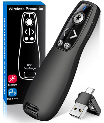 Picture of 2-in-1 USB Type C Presentation Clicker Wireless Presenter Remote for PowerPoint, Powerpoint Clicker with Volume Control PowerPoint Slide Advancer for Mac, Computer, Laptop-E600
