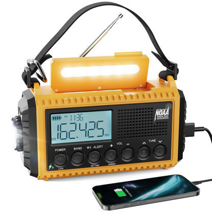 Picture of Raynic Emergency Radio, 5000mAh/18500mWh Weather Radio, Solar Hand Crank Radio with AM/FM/SW/NOAA Alert, Cell Phone Charger, Headphone Jack, Flashlight and SOS Siren