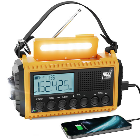 Picture of Raynic Emergency Radio, 5000mAh/18500mWh Weather Radio, Solar Hand Crank Radio with AM/FM/SW/NOAA Alert, Cell Phone Charger, Headphone Jack, Flashlight and SOS Siren