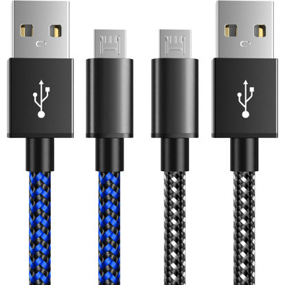 Picture of 6amLifestyle PS4 Controller Charger Charging Cable, 2 Pack 10ft Extra Long Micro USB 2.0 Cable, Nylon Braided Cord, for PS4, PS4 Slim/Pro, Xbox One S/X Controller, Android Phones, Black+Blue